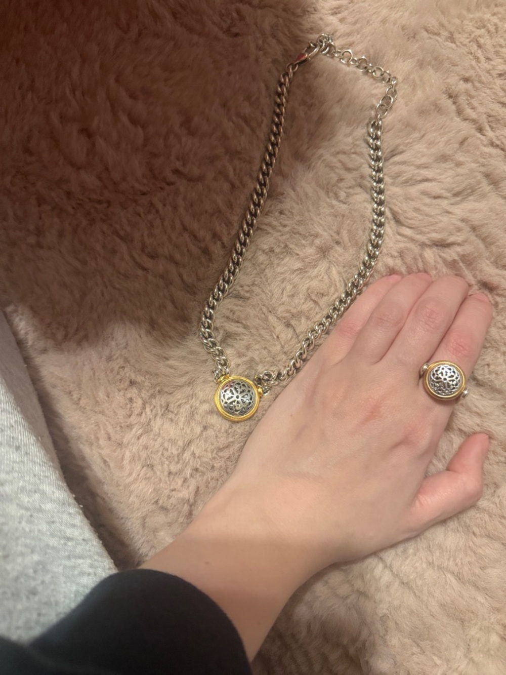 Brighton Two-Tone Gold and Silver Floral Pendant Necklace